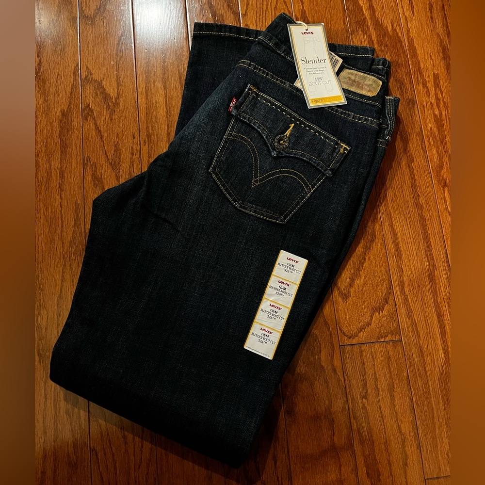 Levi’s 526 Slender Boot Cut Size 10M, Tummy Slimming Panel, Dark Blue Denim, NWT